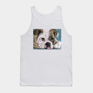 Painting of a brown and white Bulldog lying down with his tongue out Tank Top